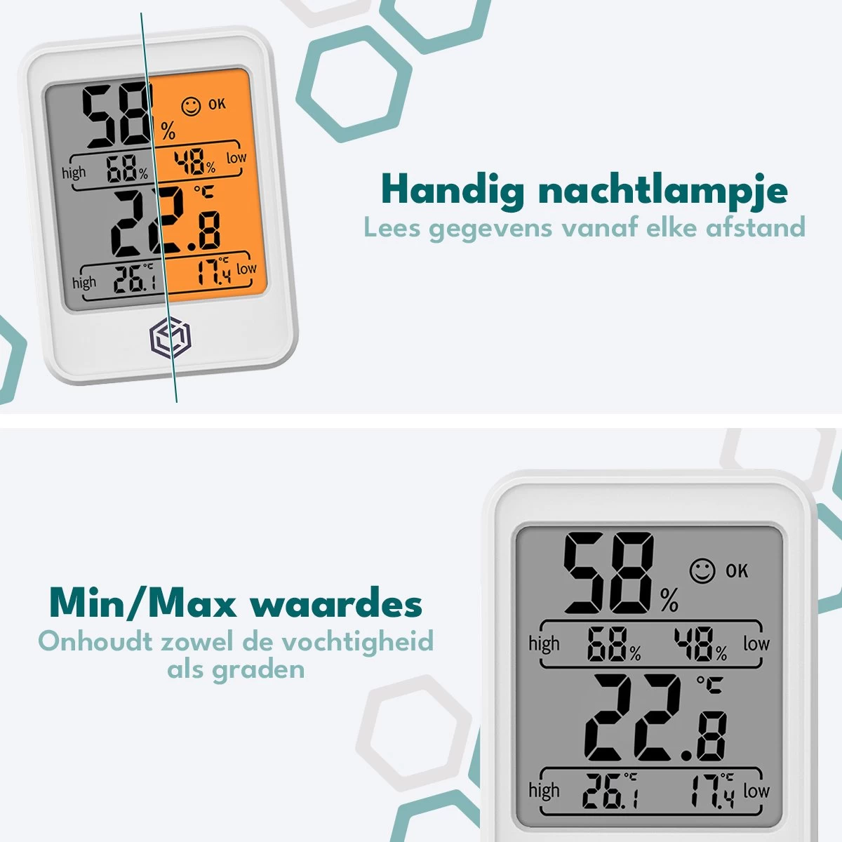 Ease Electronicz Hygrometer Min/Max - Luchtvochtigheidsmeter - Digitaal Weerstation - Vochtigheidsmeter - Thermometer Voor Binnen - Met Verlichting 6 Ease Electronicz Hygrometer Min/Max - Luchtvochtigheidsmeter - Digitaal Weerstation - Vochtigheidsmeter - Thermometer Voor Binnen - Met Verlichting - Afbeelding 4