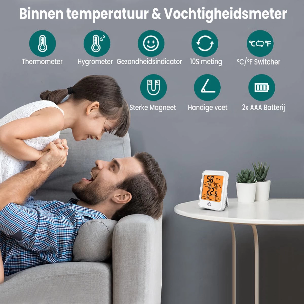Ease Electronicz Hygrometer Min/Max - Luchtvochtigheidsmeter - Digitaal Weerstation - Vochtigheidsmeter - Thermometer Voor Binnen - Met Verlichting 7 Ease Electronicz Hygrometer Min/Max - Luchtvochtigheidsmeter - Digitaal Weerstation - Vochtigheidsmeter - Thermometer Voor Binnen - Met Verlichting - Afbeelding 5