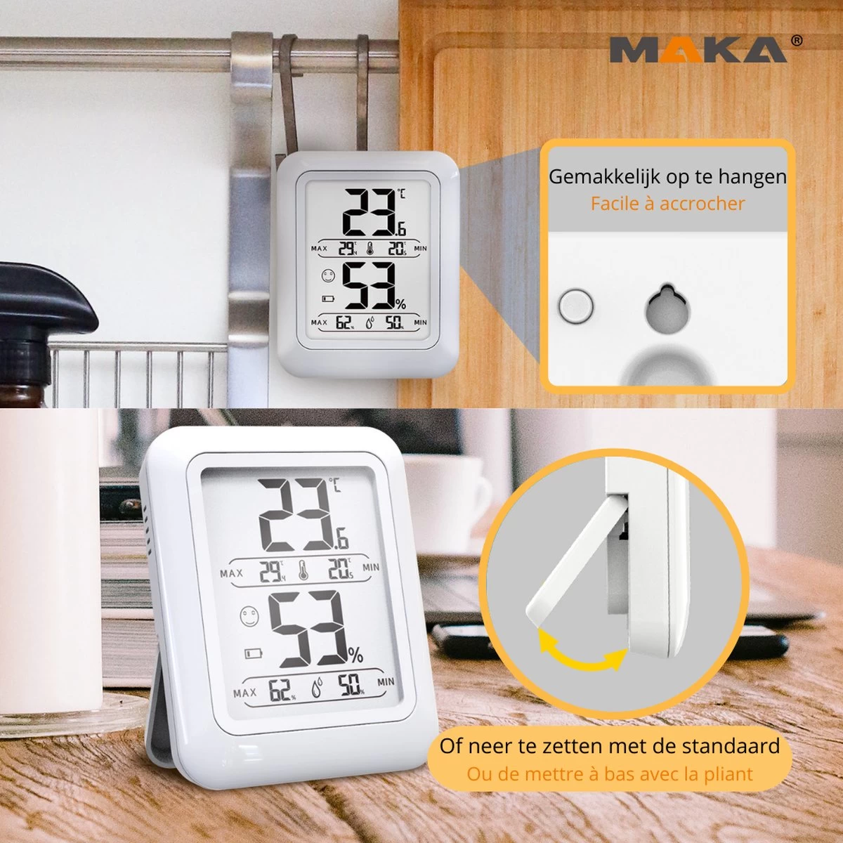 MAKA Digitale Hygrometer - Thermometer Binnen - Luchtvochtigheidsmeter 6 MAKA Digitale Hygrometer - Thermometer Binnen - Luchtvochtigheidsmeter - Afbeelding 4