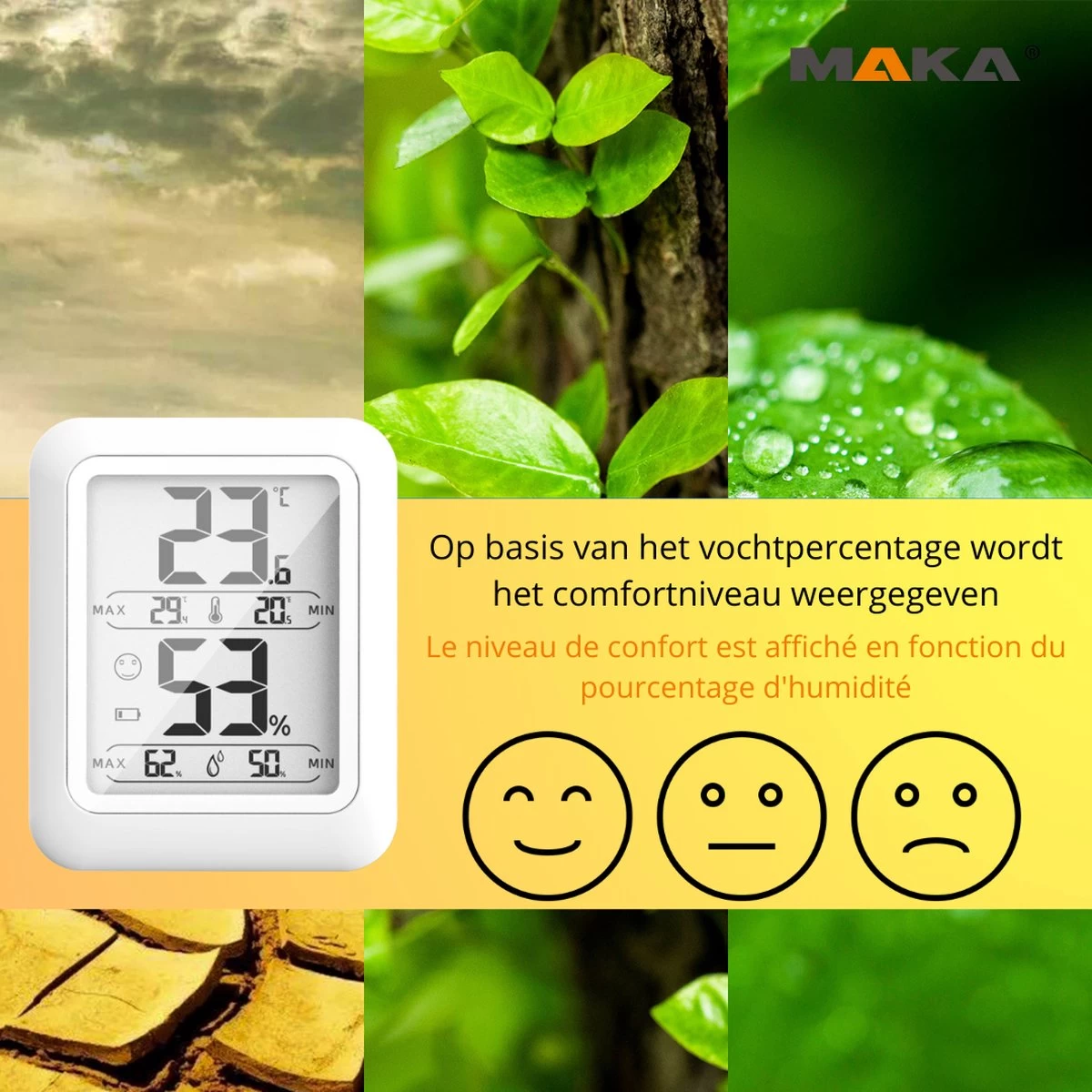 MAKA Digitale Hygrometer - Thermometer Binnen - Luchtvochtigheidsmeter 7 MAKA Digitale Hygrometer - Thermometer Binnen - Luchtvochtigheidsmeter - Afbeelding 5