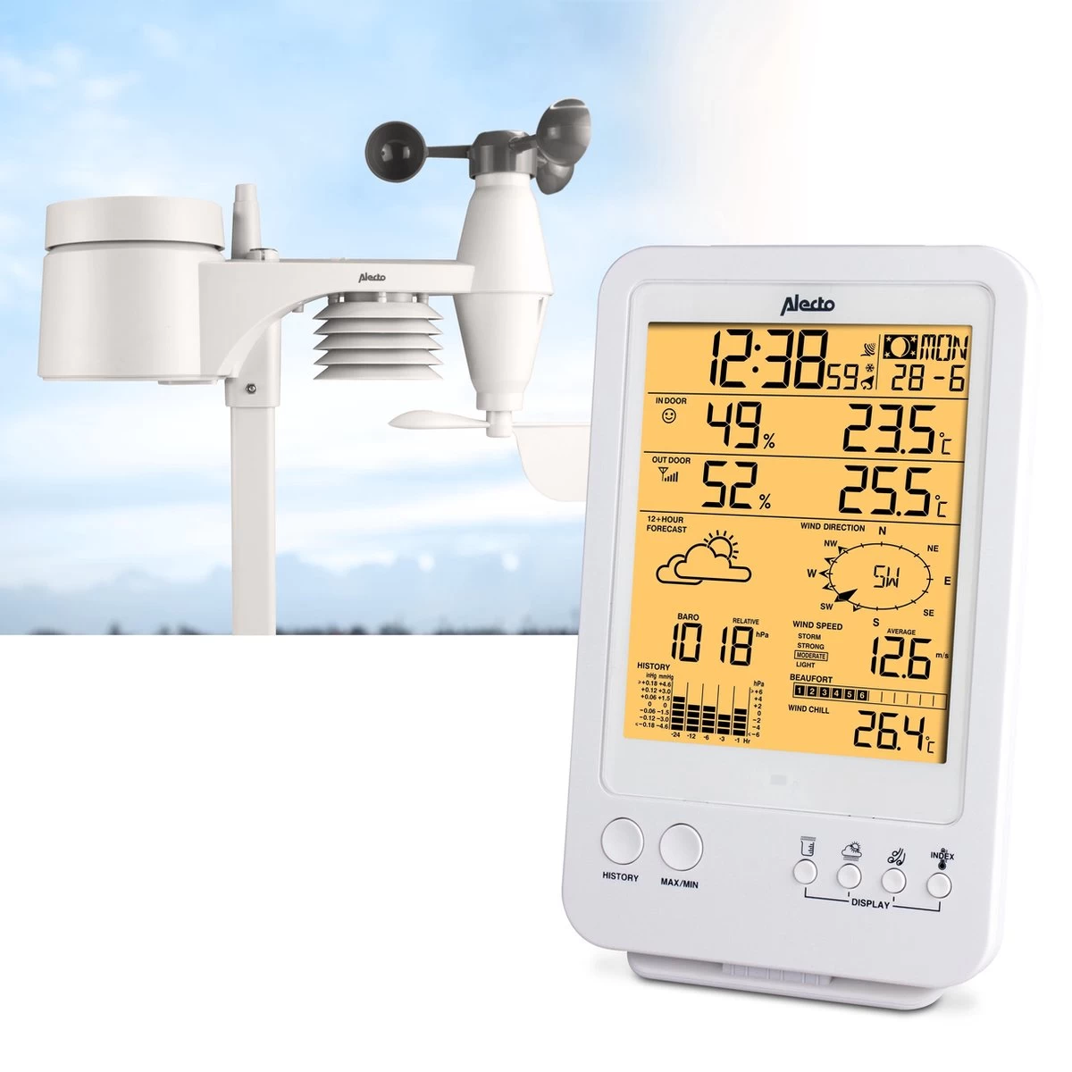 Alecto WS-4800 - Professioneel Weerstation Met Draadloze Buitensensor - 6-in-1 3 Alecto WS-4800 - Professioneel Weerstation Met Draadloze Buitensensor - 6-in-1