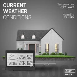 EMOS Weerstation, Draadloos Weerstation Op Batterijen, Binnen- En Buitenweersysteem Met Grijsdisplay, Tijd & Datum, Temperatuur, Luchtvochtigheid, Comfort, Wekker En Alarmfunctie, 12-24 Uursvoorspelling, Weerstation Met Buitensensor -Philips Hue Winkel 1200x1200 3257
