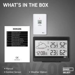 EMOS Weerstation, Draadloos Weerstation Op Batterijen, Binnen- En Buitenweersysteem Met Grijsdisplay, Tijd & Datum, Temperatuur, Luchtvochtigheid, Comfort, Wekker En Alarmfunctie, 12-24 Uursvoorspelling, Weerstation Met Buitensensor -Philips Hue Winkel 1200x1200 3260