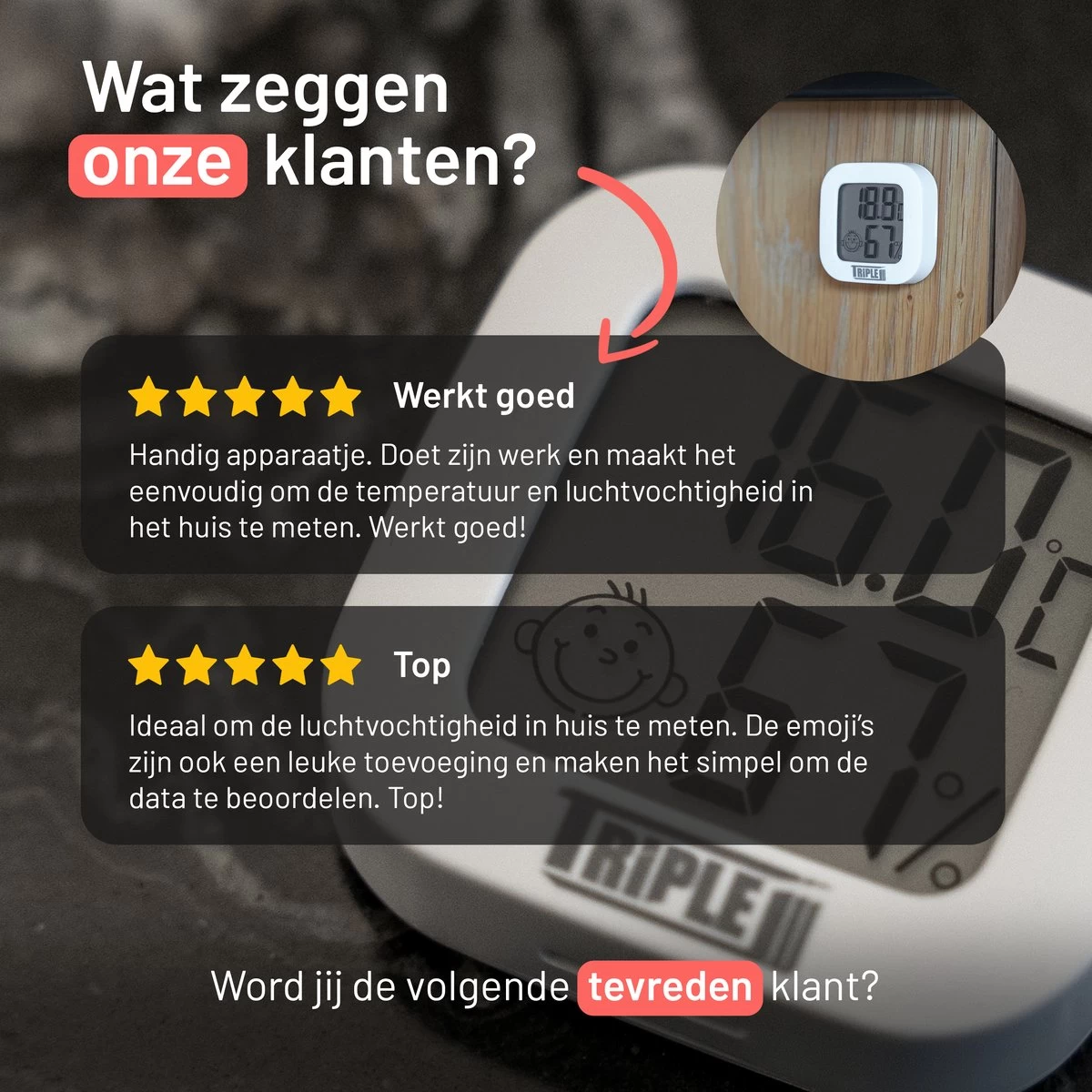 Triple J® Hygrometer - Thermometer Binnen Digitaal - Hygrometer Binnen - Incl. Batterij En Plakstrip 4 Triple J® Hygrometer - Thermometer Binnen Digitaal - Hygrometer Binnen - Incl. Batterij En Plakstrip - Afbeelding 2