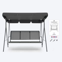 LifeGoods Schommelbank - 3-zits - Tot 250KG - Kantelbaar Dak - UV-bestendig Zonnescherm - 172x104x162cm - Grijs -Philips Hue Winkel 1200x1200 328