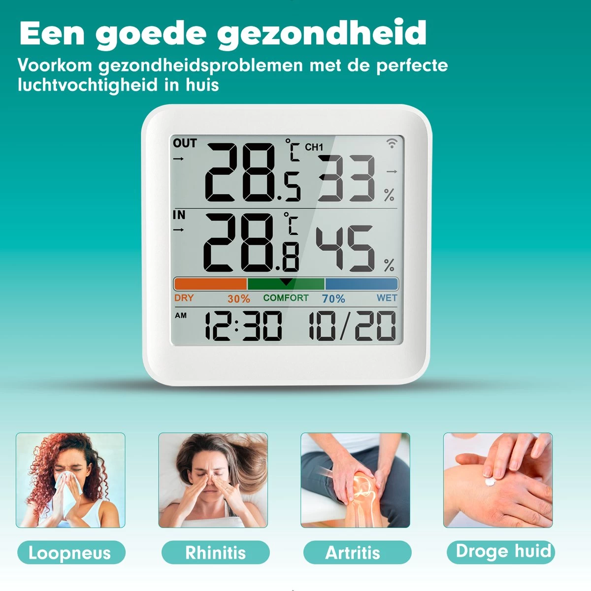 Iqonic Hygrometer - Luchtvochtigheidsmeter - Weerstation Binnen En Buiten - Draadloos Met Buitensensor - Wit 6 Iqonic Hygrometer - Luchtvochtigheidsmeter - Weerstation Binnen En Buiten - Draadloos Met Buitensensor - Wit - Afbeelding 4