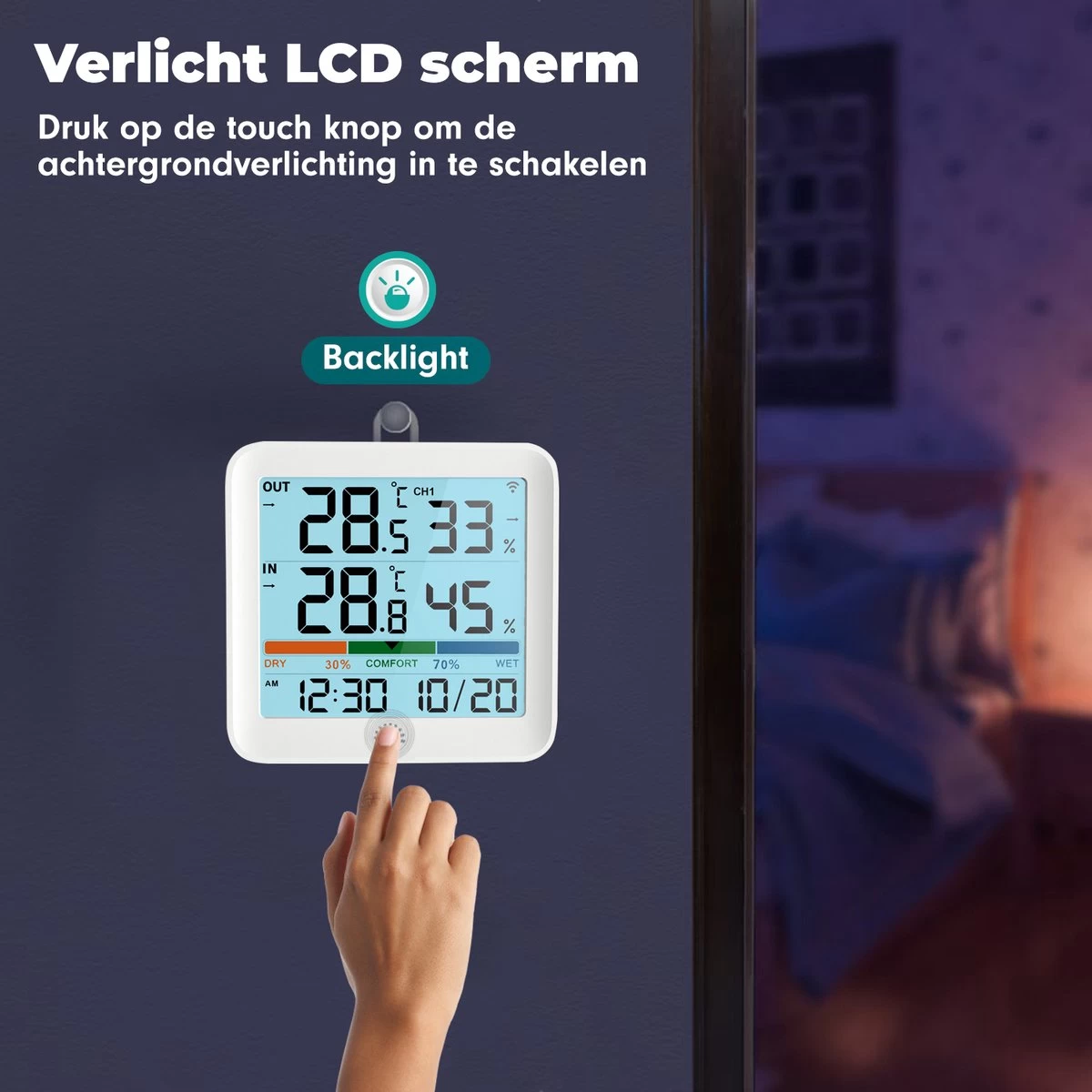 Iqonic Hygrometer - Luchtvochtigheidsmeter - Weerstation Binnen En Buiten - Draadloos Met Buitensensor - Wit 9 Iqonic Hygrometer - Luchtvochtigheidsmeter - Weerstation Binnen En Buiten - Draadloos Met Buitensensor - Wit - Afbeelding 7