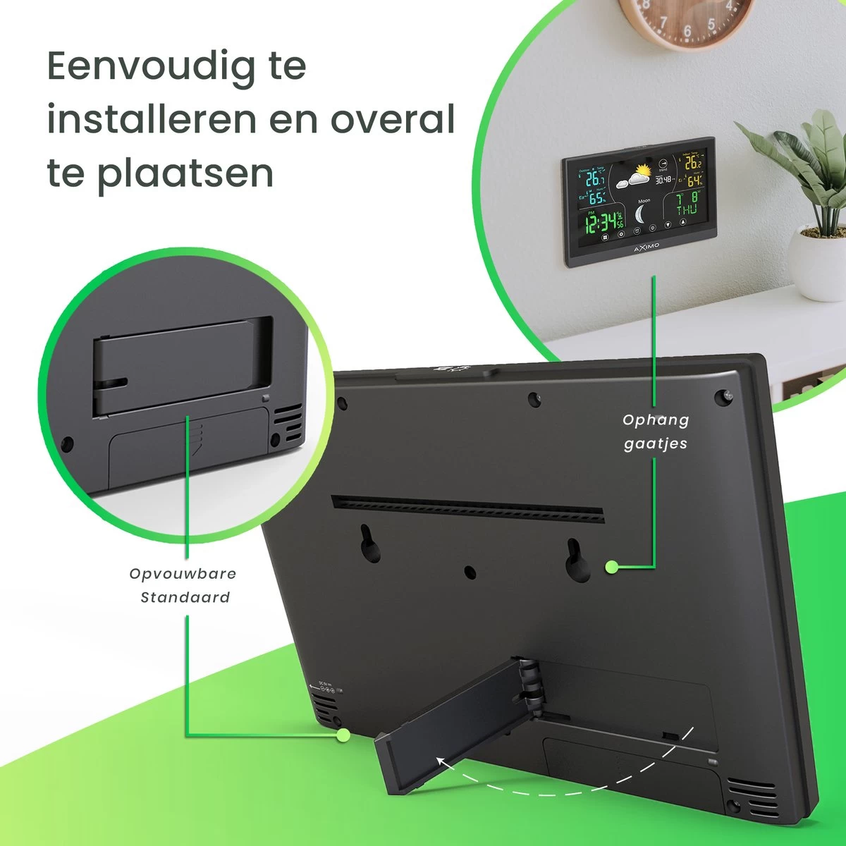 AXIMO Weerstation Binnen En Buiten – Draadloos Weerstation Met Buitensensor - Touchscreen Kleurendisplay - Binnen- En Buitentemperatuur - Barometer - Weersvoorspelling 6 AXIMO Weerstation Binnen En Buiten – Draadloos Weerstation Met Buitensensor - Touchscreen Kleurendisplay - Binnen- En Buitentemperatuur - Barometer - Weersvoorspelling - Afbeelding 4
