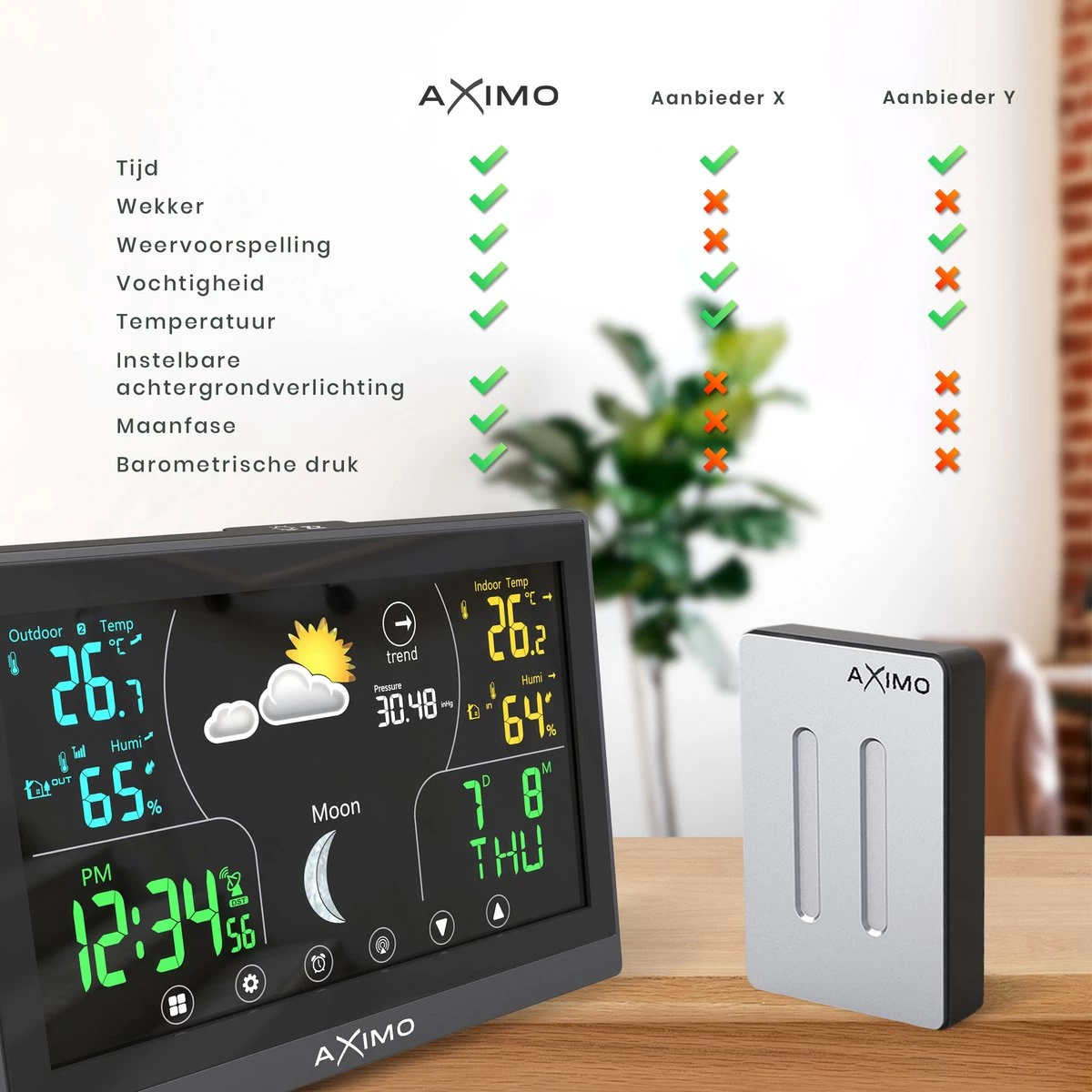AXIMO Weerstation Binnen En Buiten – Draadloos Weerstation Met Buitensensor - Touchscreen Kleurendisplay - Binnen- En Buitentemperatuur - Barometer - Weersvoorspelling 10 AXIMO Weerstation Binnen En Buiten – Draadloos Weerstation Met Buitensensor - Touchscreen Kleurendisplay - Binnen- En Buitentemperatuur - Barometer - Weersvoorspelling - Afbeelding 8