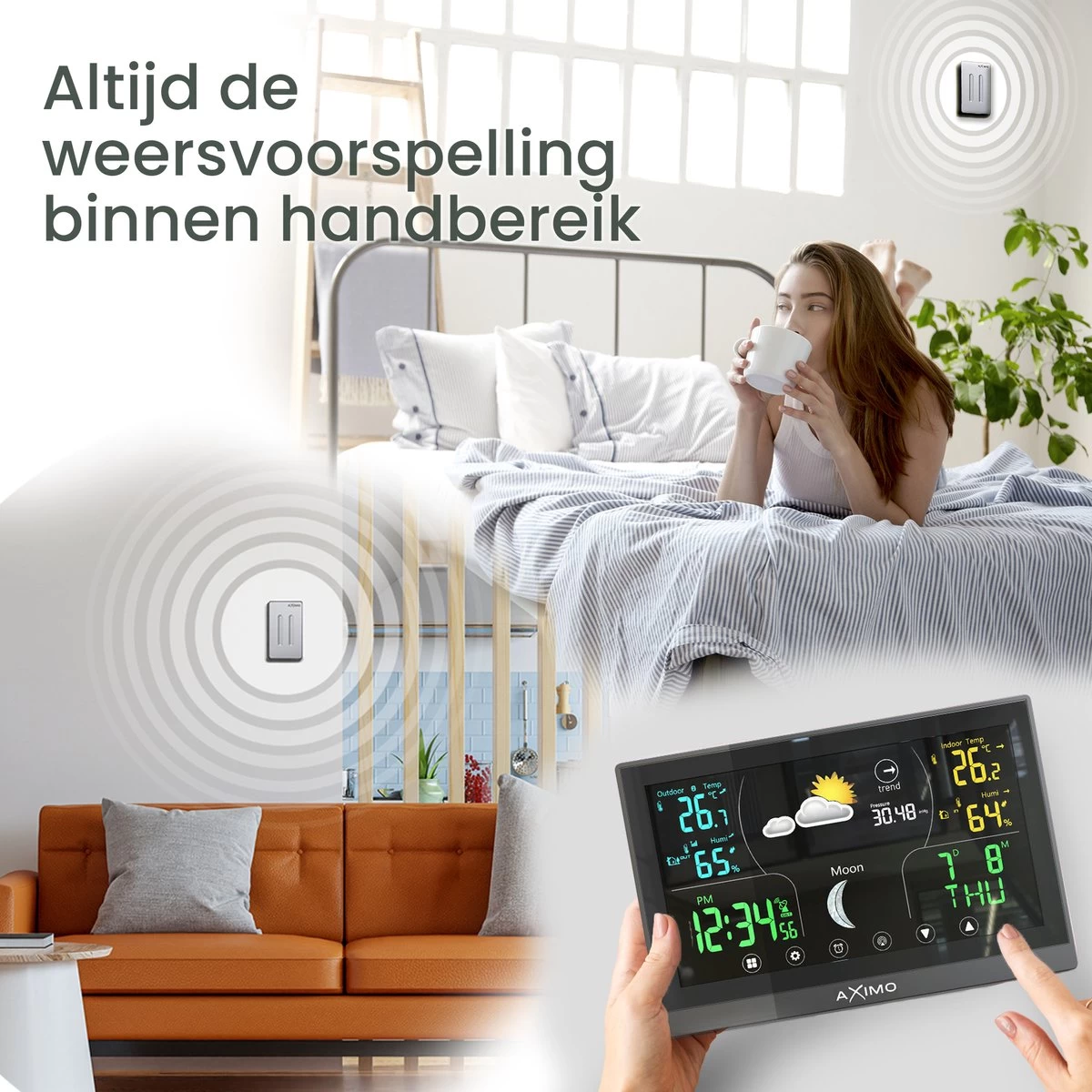 AXIMO Weerstation Binnen En Buiten – Draadloos Weerstation Met Buitensensor - Touchscreen Kleurendisplay - Binnen- En Buitentemperatuur - Barometer - Weersvoorspelling 12 AXIMO Weerstation Binnen En Buiten – Draadloos Weerstation Met Buitensensor - Touchscreen Kleurendisplay - Binnen- En Buitentemperatuur - Barometer - Weersvoorspelling - Afbeelding 10