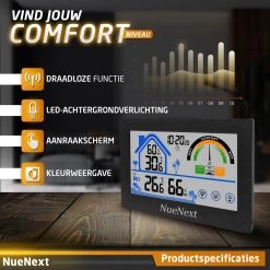 NueNext Draadloos Weerstation Binnen En Buiten - Met Aanraak Scherm - Batterijen Tot Halfjaar Mee - 30m Bereik Sensor - Digitale Thermometer & Hygrometer In 1 - Luchtvochtigheidsmeter -Philips Hue Winkel 1200x1200 3317