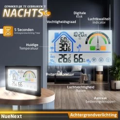 NueNext Draadloos Weerstation Binnen En Buiten - Met Aanraak Scherm - Batterijen Tot Halfjaar Mee - 30m Bereik Sensor - Digitale Thermometer & Hygrometer In 1 - Luchtvochtigheidsmeter -Philips Hue Winkel 1200x1200 3318