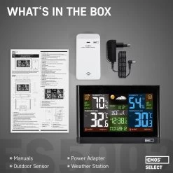 EMOS Weerstation, Draadloos Binnen- En Buitenweersysteem Met Kleurendisplay, Bewaakt Tijd & Datum, Temperatuur, Luchtvochtigheid, Luchtdruk, Comfort & Hitte-index, 12-24 Uursvoorspelling 14 EMOS Weerstation, Draadloos Binnen- En Buitenweersysteem Met Kleurendisplay, Bewaakt Tijd & Datum, Temperatuur, Luchtvochtigheid, Luchtdruk, Comfort & Hitte-index, 12-24 Uursvoorspelling -Philips Hue Winkel 1200x1200 3331