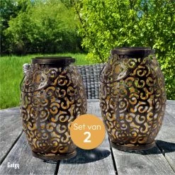 Gadgy Solar Oosterse Lantaarn - Tafellamp Set Van 2 – Solar Tuinverlichting Op Zonneenergie – Led Buitenverlichting Met Dag/Nacht Sensor - Hanglamp - Tuinlantaarn - 21.5 X Ø15CM - Brons - Metaal -Philips Hue Winkel 1200x1200 3394