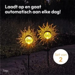 Gadgy Solar Tuinfakkel Zon Met Grondspies - Tuinsteker Set Van 2 St. - Tuinfakkels 103CM Hoog - Tuinverlichting Op Zonneenergie Buiten - Led Buitenverlichting Met Sensor - Brons Kleurig Metaal -Philips Hue Winkel 1200x1200 3406