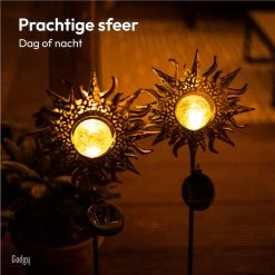 Gadgy Solar Tuinfakkel Zon Met Grondspies - Tuinsteker Set Van 2 St. - Tuinfakkels 103CM Hoog - Tuinverlichting Op Zonneenergie Buiten - Led Buitenverlichting Met Sensor - Brons Kleurig Metaal -Philips Hue Winkel 1200x1200 3408