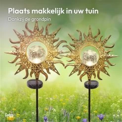 Gadgy Solar Tuinfakkel Zon Met Grondspies - Tuinsteker Set Van 2 St. - Tuinfakkels 103CM Hoog - Tuinverlichting Op Zonneenergie Buiten - Led Buitenverlichting Met Sensor - Brons Kleurig Metaal -Philips Hue Winkel 1200x1200 3409