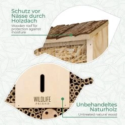 WILDLIFE FRIEND I Bijenhotel Insectenhotel 29,5 X 28 X 10 Cm Met Houten Dak - Onbehandeld, Massief Houten Bijenhuis Voor Bijen, Lieveheersbeestjes & Vliegen, Insectenhuis & Nesthulp Om Op Te Hangen -Philips Hue Winkel 1200x1200 3491