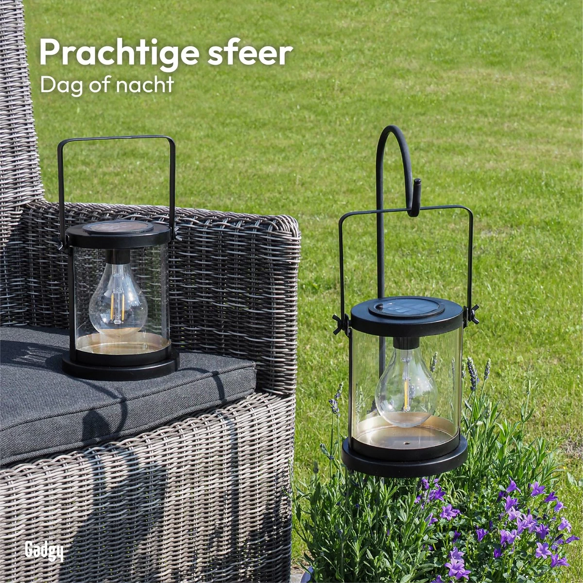 Gadgy Solar Lantaarn Glas Met Led Gloeilamp - Tafellamp Set Van 2 - Solar Tuinverlichting Op Zonneenergie - Led Buitenverlichting Met Dag/Nacht Sensor - Tuinlantaarn - 16.5x14.5CM 7 Gadgy Solar Lantaarn Glas Met Led Gloeilamp - Tafellamp Set Van 2 - Solar Tuinverlichting Op Zonneenergie - Led Buitenverlichting Met Dag/Nacht Sensor - Tuinlantaarn - 16.5x14.5CM - Afbeelding 5
