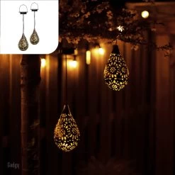 Gadgy Solar Hangende Lantaarn Set 2st. - Solar Tuinverlichting Op Zonneenergie - Led Buitenverlichting Met Dag/Nacht Sensor - Tuinlantaarn - Metaal