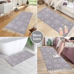 SHACOS Katoenen Tapijt, Loper Voor Keuken, Hal, Handgeweven Boho Karpet, Wasbare Bedrukte Karpetten Voor Binnen Met Kwastjes, Vintage Loper Voor Woonkamer, Slaapkamer, Wasruimte (grijs, 60x90 Cm) -Philips Hue Winkel 1200x1200 3655