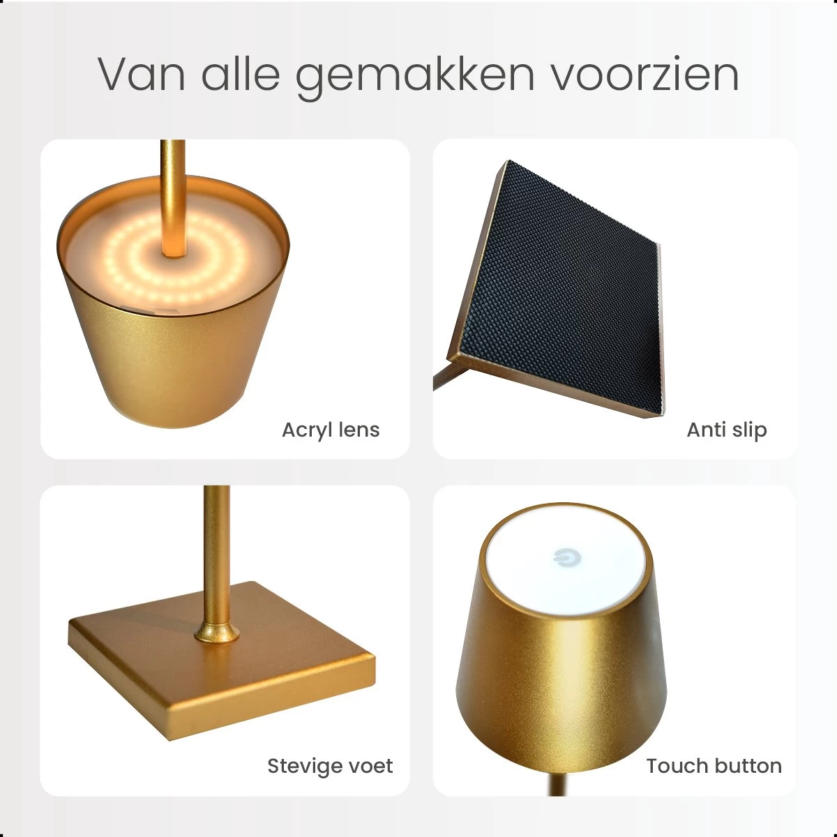 Goliving Tafellamp Op Batterijen - Oplaadbaar En Dimbaar - Moderne Touch Lamp Goud - Nachtlamp Draadloos - 26 CM 4 Goliving Tafellamp Op Batterijen - Oplaadbaar En Dimbaar - Moderne Touch Lamp Goud - Nachtlamp Draadloos - 26 CM - Afbeelding 2