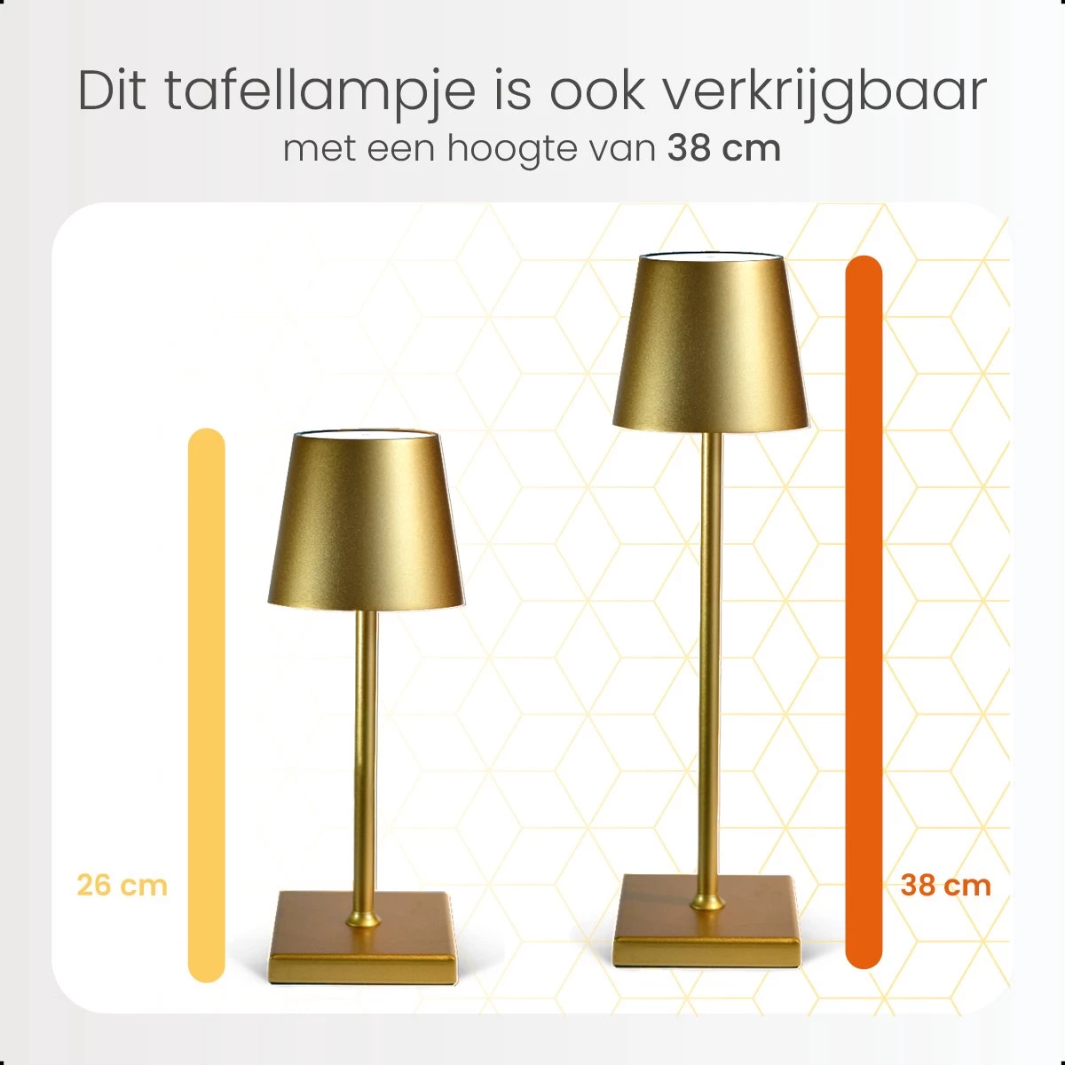 Goliving Tafellamp Op Batterijen - Oplaadbaar En Dimbaar - Moderne Touch Lamp Goud - Nachtlamp Draadloos - 26 CM 9 Goliving Tafellamp Op Batterijen - Oplaadbaar En Dimbaar - Moderne Touch Lamp Goud - Nachtlamp Draadloos - 26 CM - Afbeelding 7