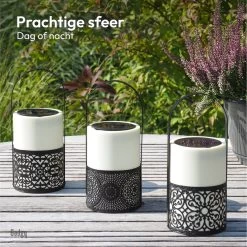 Gadgy Solar Lantaarn Zwart / Wit - Tuinlantaarn Set Van 3 - Solar Tuinverlichting Op Zonneenergie - Led Buitenverlichting Met Dag/Nacht Sensor - Tafellamp - Hanglamp - 24 X Ø10.7 CM -Philips Hue Winkel 1200x1200 3751