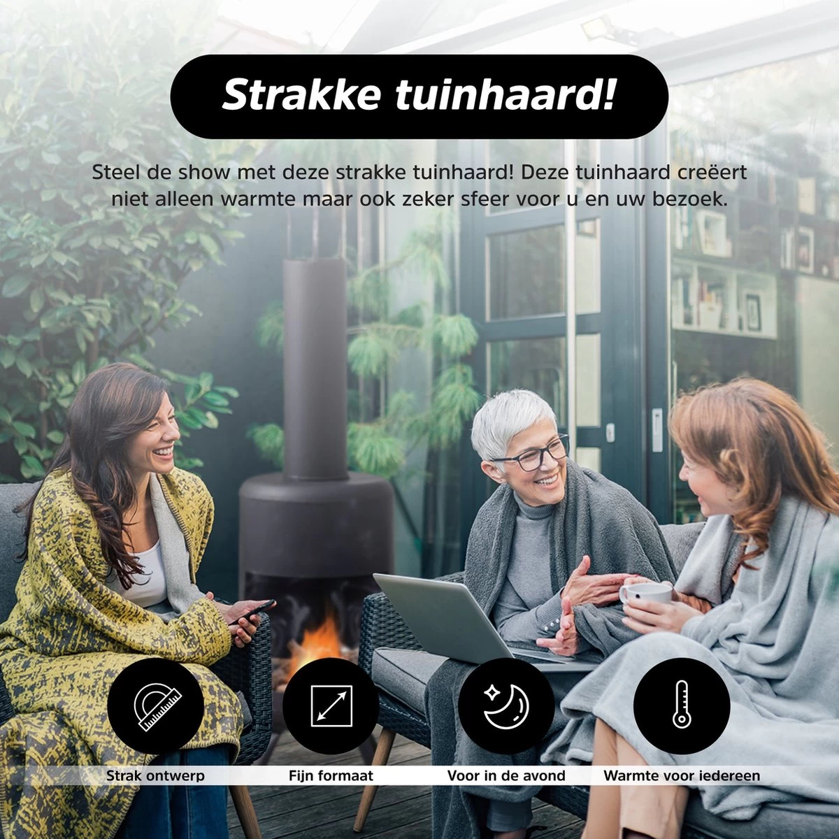 Cheqo® Luxe Terraskachel - Tuinhaard - Terrashaard - Terrasverwarming - Staande Vuurkorf - 105cm 4 Cheqo® Luxe Terraskachel - Tuinhaard - Terrashaard - Terrasverwarming - Staande Vuurkorf - 105cm - Afbeelding 2