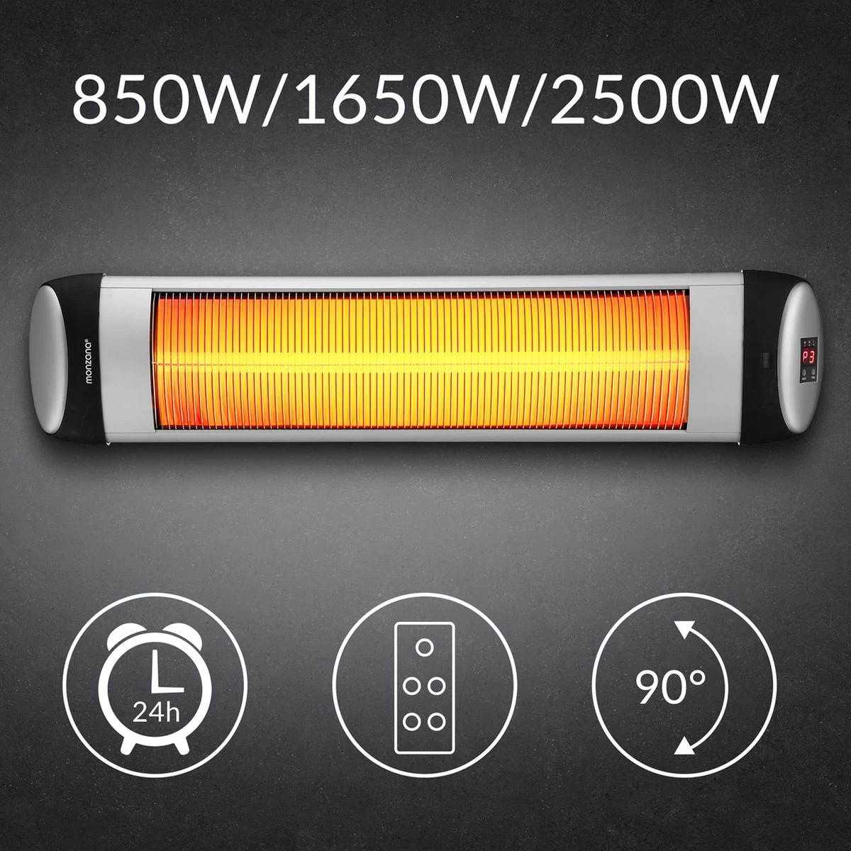 Monzana Infraroodstraler 2500W - 3 Verwarmingsniveaus - Zilver 19 Monzana Infraroodstraler 2500W - 3 Verwarmingsniveaus - Zilver - Afbeelding 17