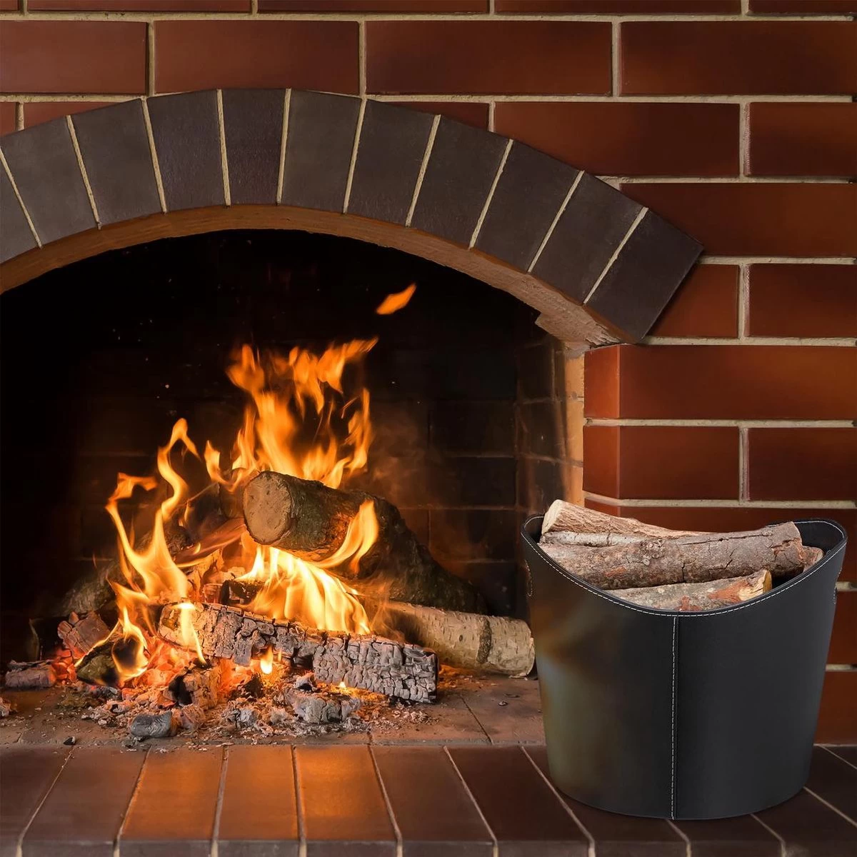 Relaxdays Houtmand Kunstleer - Haardhout Mand Zwart - Opbergmand - Haardmand - L 6 Relaxdays Houtmand Kunstleer - Haardhout Mand Zwart - Opbergmand - Haardmand - L - Afbeelding 4