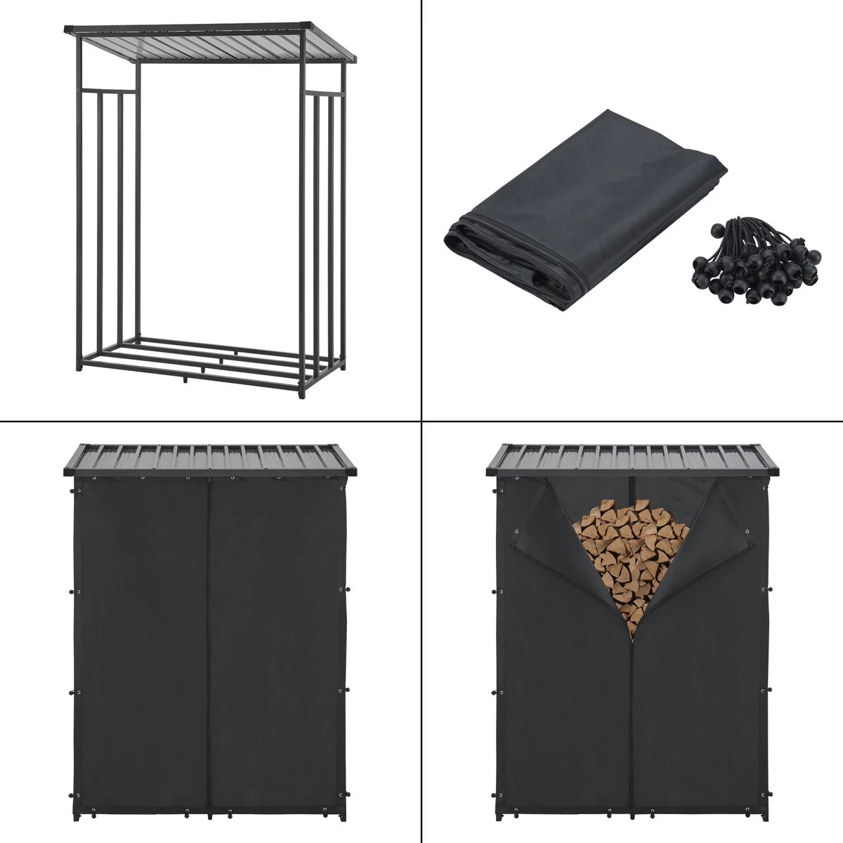 Brandhout Rek Houtopslag Yakutat 185x130x70 Cm Zwart 8 Brandhout Rek Houtopslag Yakutat 185x130x70 Cm Zwart - Afbeelding 6