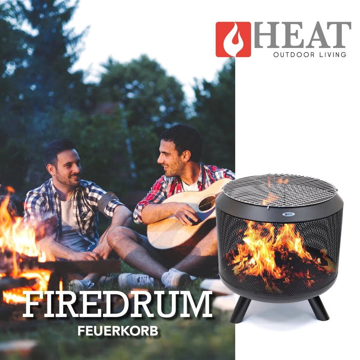 HEAT Outdoor Living - Trommelpot Incl. Grillrooster - Vuurkorf - Staal - Terrashaard - Vuurkorf Voor Buiten - Vuurton - Vuurhaard 5 HEAT Outdoor Living - Trommelpot Incl. Grillrooster - Vuurkorf - Staal - Terrashaard - Vuurkorf Voor Buiten - Vuurton - Vuurhaard - Afbeelding 3