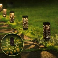 Aigostar LED Solar Lamp Op Zonne-energie - Stekers 28 Cm - Tuinverlichting - Tuinlamp - Buitenverlichting Op Zonneenergie - Zwart - 6 Stuks