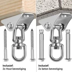 Ophangsysteem - Plafondhaak RVS - Ophanghaak TRX - Hangstoel Buiten - Hangstoel Binnen – Schommelstoel - Schommel - Bokszakken - RVS - 300kg -Philips Hue Winkel 1200x1200 438