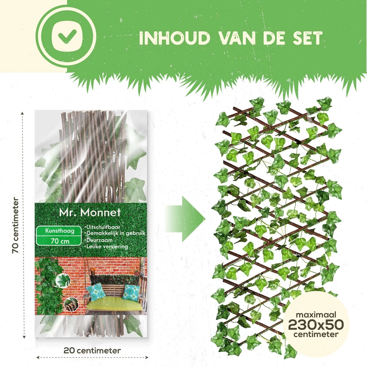 Hedera Kunsthaag - Uitschuifbaar Tot 2.30m - Voor Binnen En Buiten - Tuinscherm - Kerstcadeau - Kamer Decoratie Voor Huis En Tuin 7 Hedera Kunsthaag - Uitschuifbaar Tot 2.30m - Voor Binnen En Buiten - Tuinscherm - Kerstcadeau - Kamer Decoratie Voor Huis En Tuin - Afbeelding 5