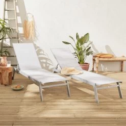 ELSA - Set Van 2 Ligstoelen Van Aluminium En Textileen, Ligbed Multipositioneel Met Wieltjes, Kleur Grijs/lichtgrijs -Philips Hue Winkel 1200x1200 455