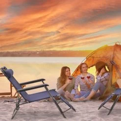 Relaxdays Ligstoel Inklapbaar - Ligbed Met Hoofdsteun - Strandstoel Verstelbaar - Camping - Donkerblauwe -Philips Hue Winkel 1200x1200 510