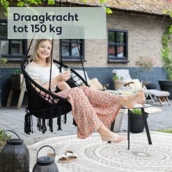 Vita5 Macramé Hangstoel - Voor Binnen En Buiten - Zonder Standaard - Incl. Kussen, Boekenvak En Beschermhoes - Tot 150kg - Zwart -Philips Hue Winkel 1200x1200 541