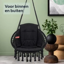 Vita5 Macramé Hangstoel - Voor Binnen En Buiten - Zonder Standaard - Incl. Kussen, Boekenvak En Beschermhoes - Tot 150kg - Zwart -Philips Hue Winkel 1200x1200 542
