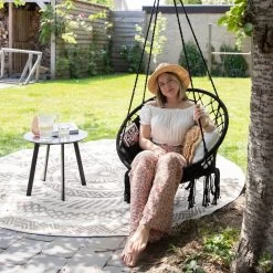 Vita5 Macramé Hangstoel - Voor Binnen En Buiten - Zonder Standaard - Incl. Kussen, Boekenvak En Beschermhoes - Tot 150kg - Zwart -Philips Hue Winkel 1200x1200 544