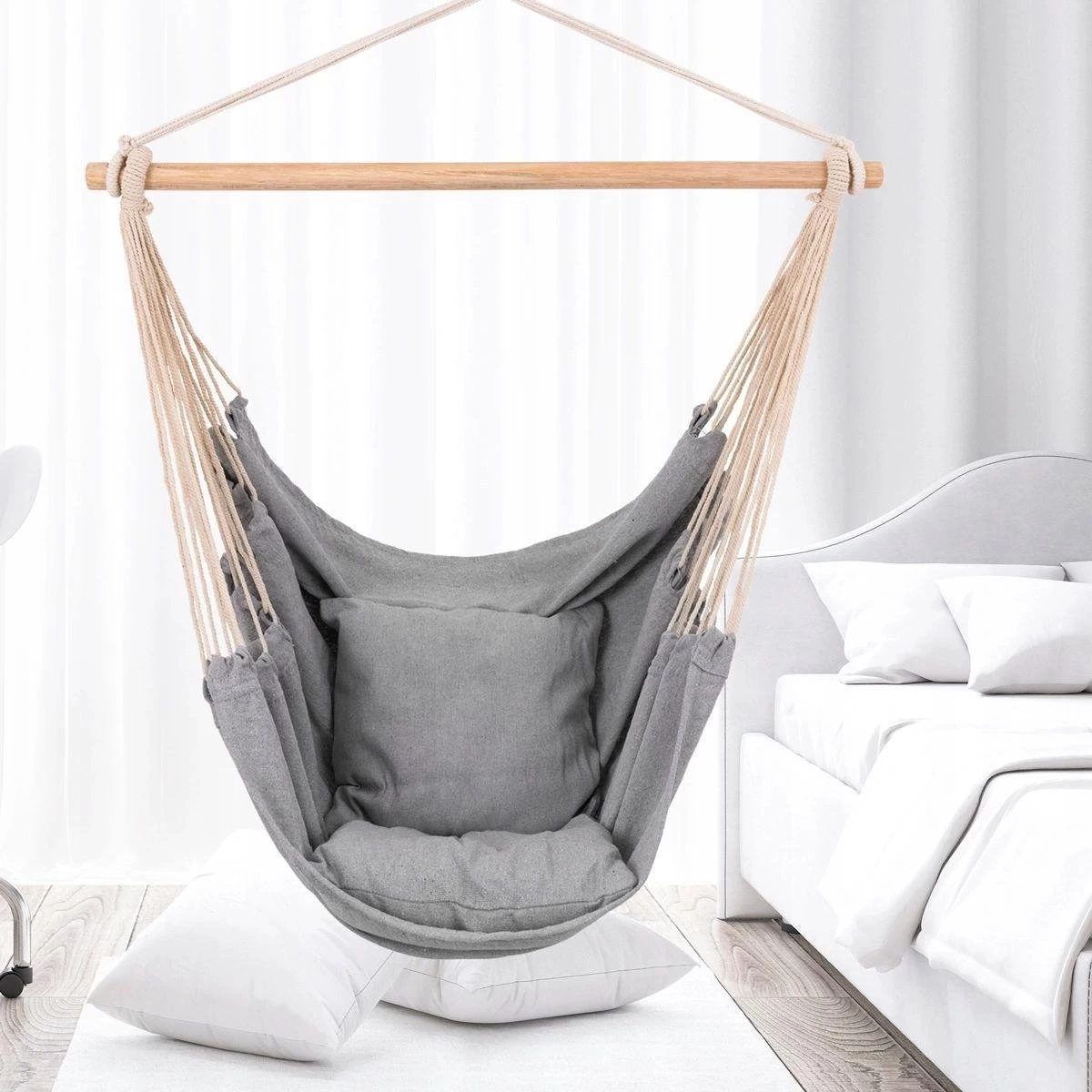 RENALUX Hangstoel Buiten En Binnen - Hangstoel Voor Binnen - Hangstoel Zonder Standaard - Hangstoel Cocoon - Gratis 2 Zachte Kussens - 150 KG - Grijs 4 RENALUX Hangstoel Buiten En Binnen - Hangstoel Voor Binnen - Hangstoel Zonder Standaard - Hangstoel Cocoon - Gratis 2 Zachte Kussens - 150 KG - Grijs - Afbeelding 2