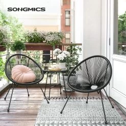 Songmics Balkonmeubilair, Tuinmeubelset, Set Van 3, Zitgroep, Terrasmeubilair, Glazen Tafelblad, 2 Stoelen, Voor Binnen En Buiten, Voor Patio, Tuin, Balkon, Buiten, Zwart GGF013B02 -Philips Hue Winkel 1200x1200 55