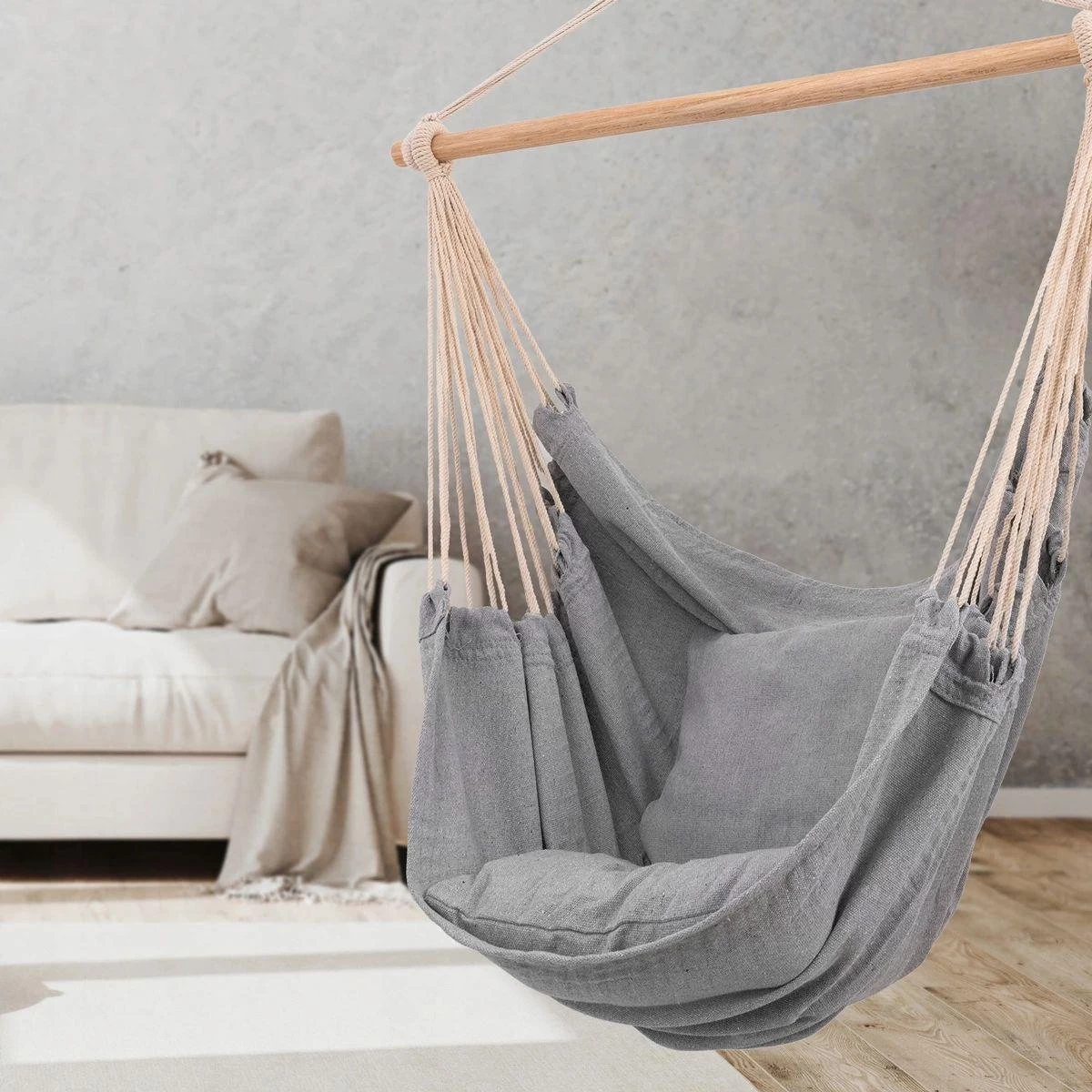 RENALUX Hangstoel Buiten En Binnen - Hangstoel Voor Binnen - Hangstoel Zonder Standaard - Hangstoel Cocoon - Gratis 2 Zachte Kussens - 150 KG - Grijs 8 RENALUX Hangstoel Buiten En Binnen - Hangstoel Voor Binnen - Hangstoel Zonder Standaard - Hangstoel Cocoon - Gratis 2 Zachte Kussens - 150 KG - Grijs - Afbeelding 6