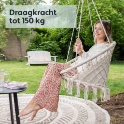 Vita5 Macramé Hangstoel - Voor Binnen En Buiten - Zonder Standaard - Incl. Kussen, Boekenvak En Beschermhoes - Tot 150kg - Beige -Philips Hue Winkel 1200x1200 572