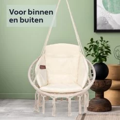 Vita5 Macramé Hangstoel - Voor Binnen En Buiten - Zonder Standaard - Incl. Kussen, Boekenvak En Beschermhoes - Tot 150kg - Beige -Philips Hue Winkel 1200x1200 573
