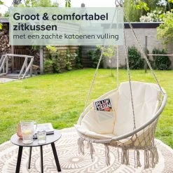 Vita5 Macramé Hangstoel - Voor Binnen En Buiten - Zonder Standaard - Incl. Kussen, Boekenvak En Beschermhoes - Tot 150kg - Beige -Philips Hue Winkel 1200x1200 574