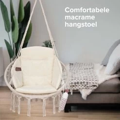 Vita5 Macramé Hangstoel - Voor Binnen En Buiten - Zonder Standaard - Incl. Kussen, Boekenvak En Beschermhoes - Tot 150kg - Beige -Philips Hue Winkel 1200x1200 575