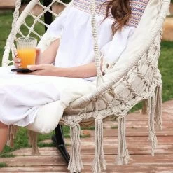 Hangstoel, Hangschommel, Hangstoel Met Een Dik Kussen, Tot 120 Kg Belastbaar, Voor Tuin, Balkon, Woonkamer, Terras, Scandinavische Stijl, Modern, Beige HMDC042M01 -Philips Hue Winkel 1200x1200 579