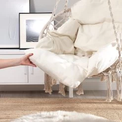 Hangstoel, Hangschommel, Hangstoel Met Een Dik Kussen, Tot 120 Kg Belastbaar, Voor Tuin, Balkon, Woonkamer, Terras, Scandinavische Stijl, Modern, Beige HMDC042M01 -Philips Hue Winkel 1200x1200 580